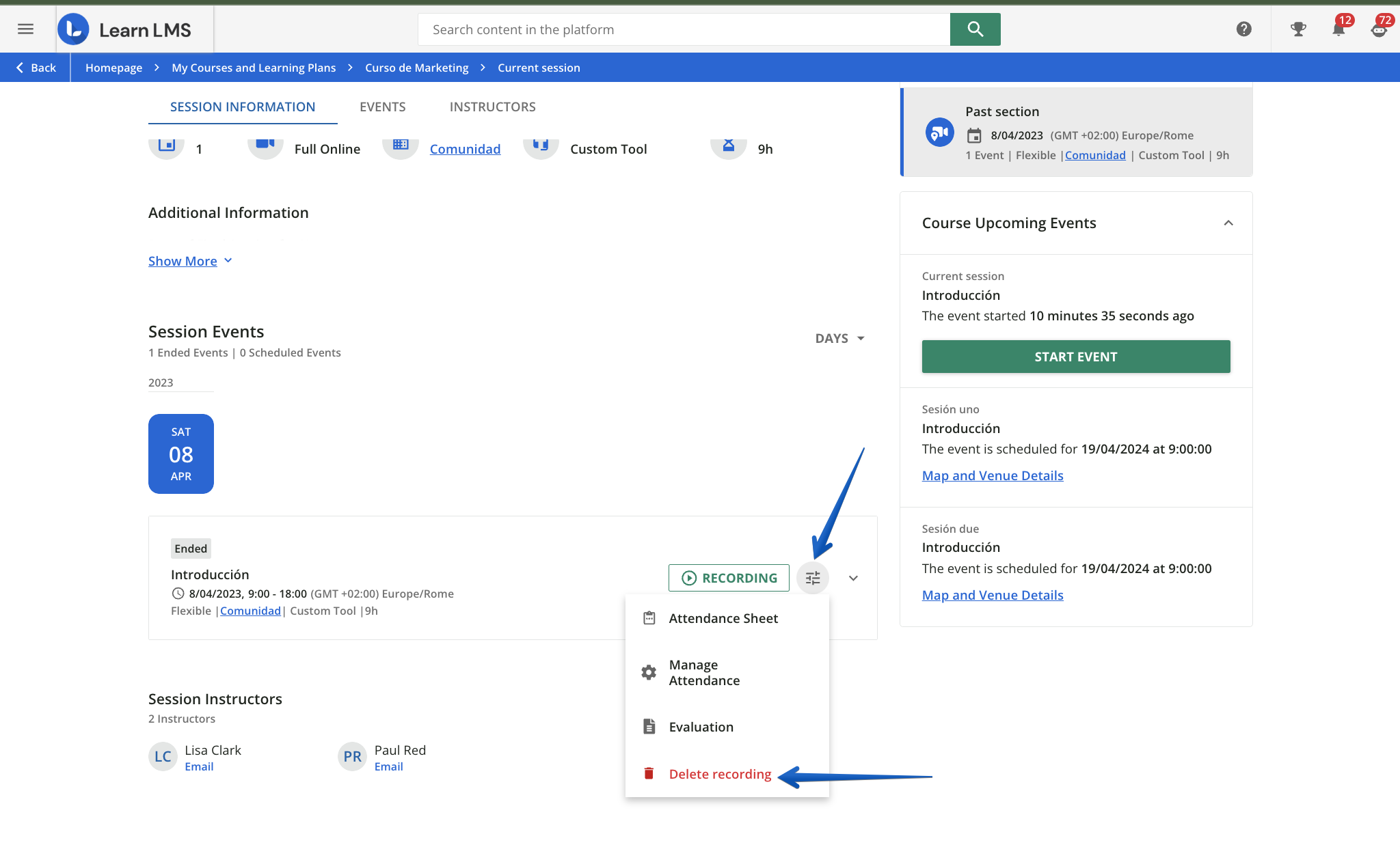 Deleting a recording