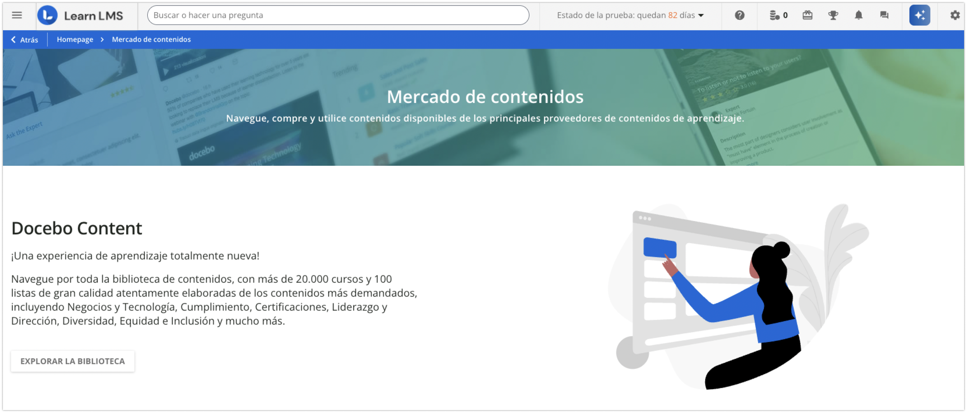 Página de Docebo Content en el Mercado de contenidos
