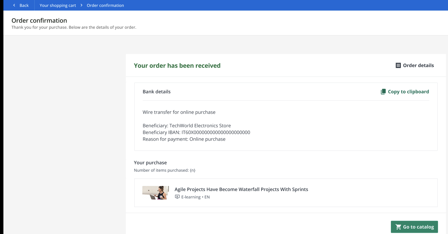Confirmación de recepción del pedido