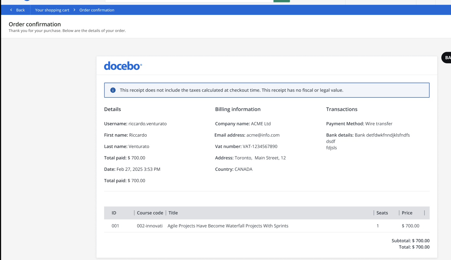 Detalles del comprador y el pedido