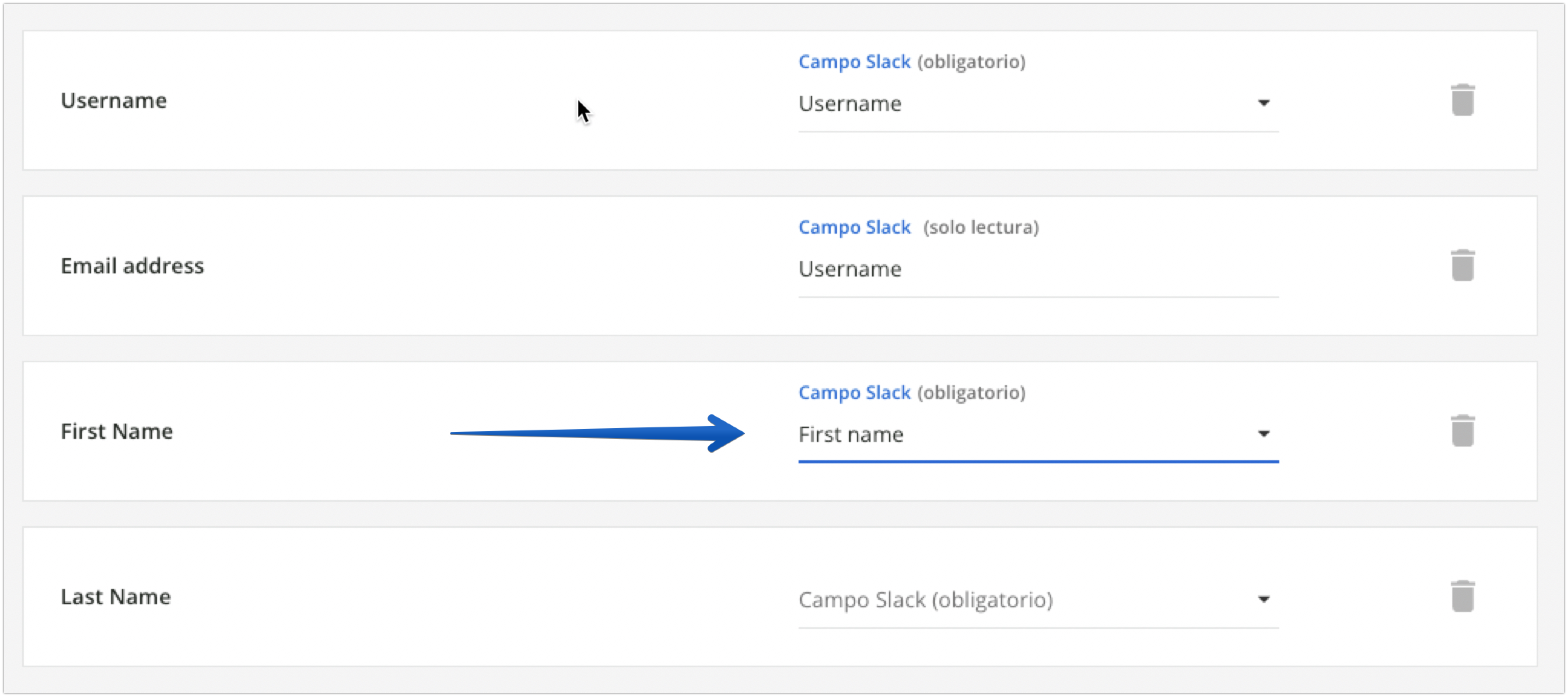 Área de asignación de campos