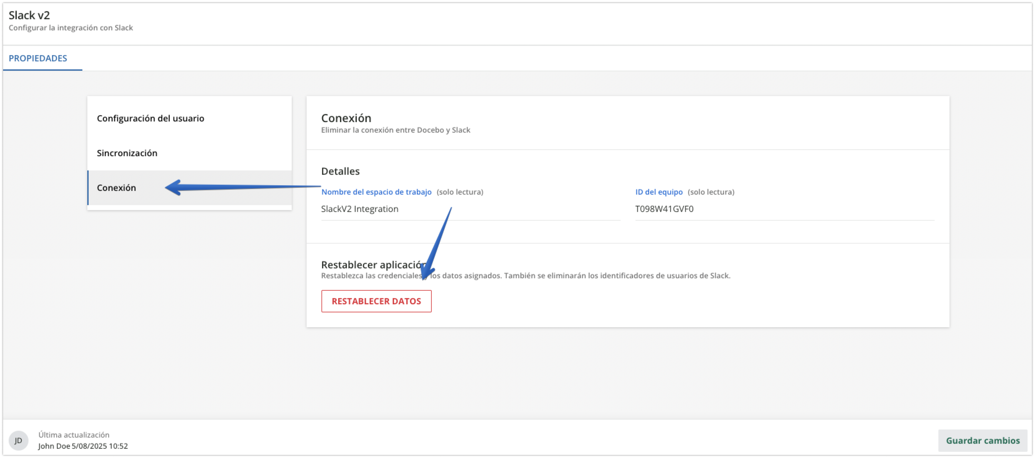 Opción de restablecer la conexión