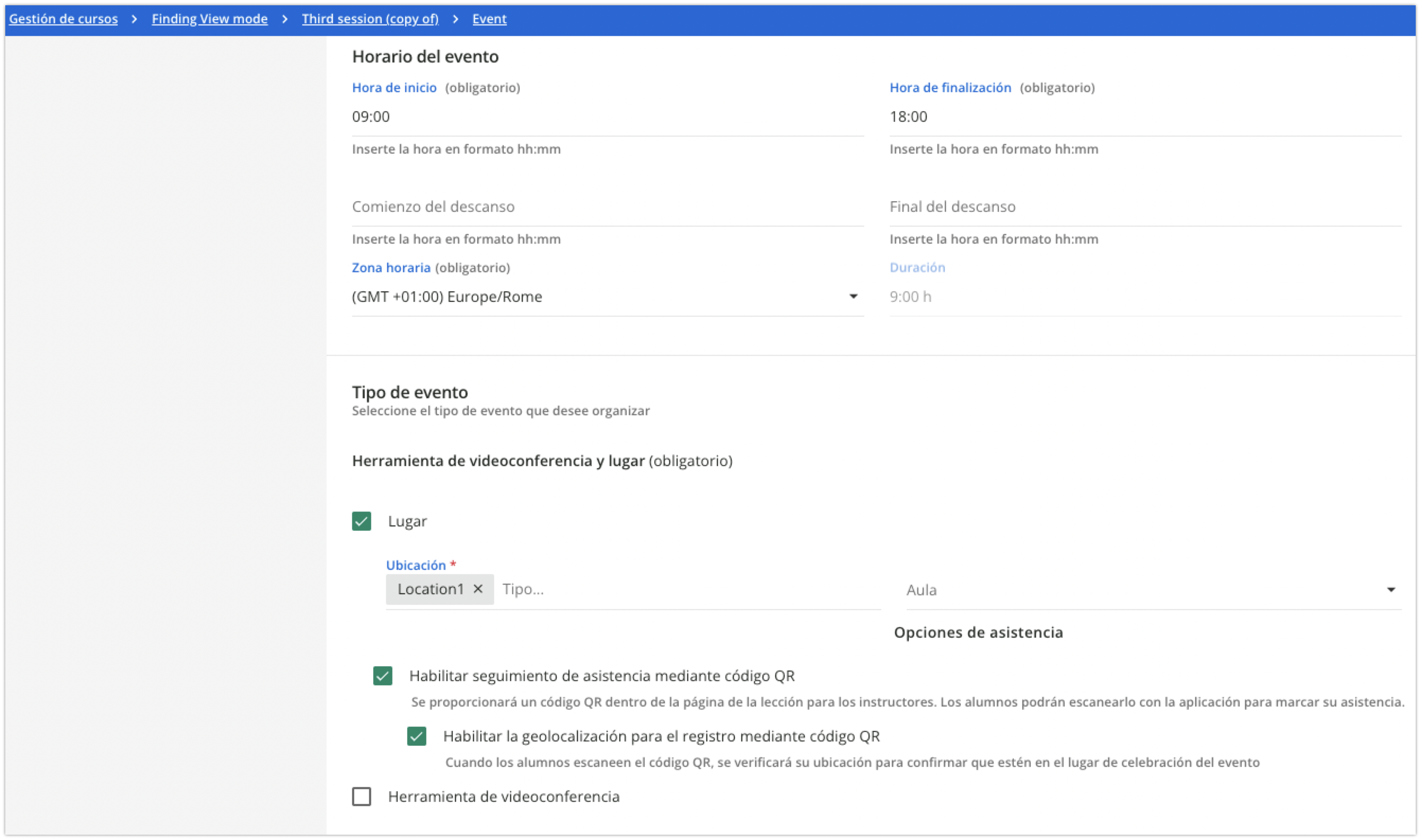 Configuración del código QR de seguimiento de la asistencia