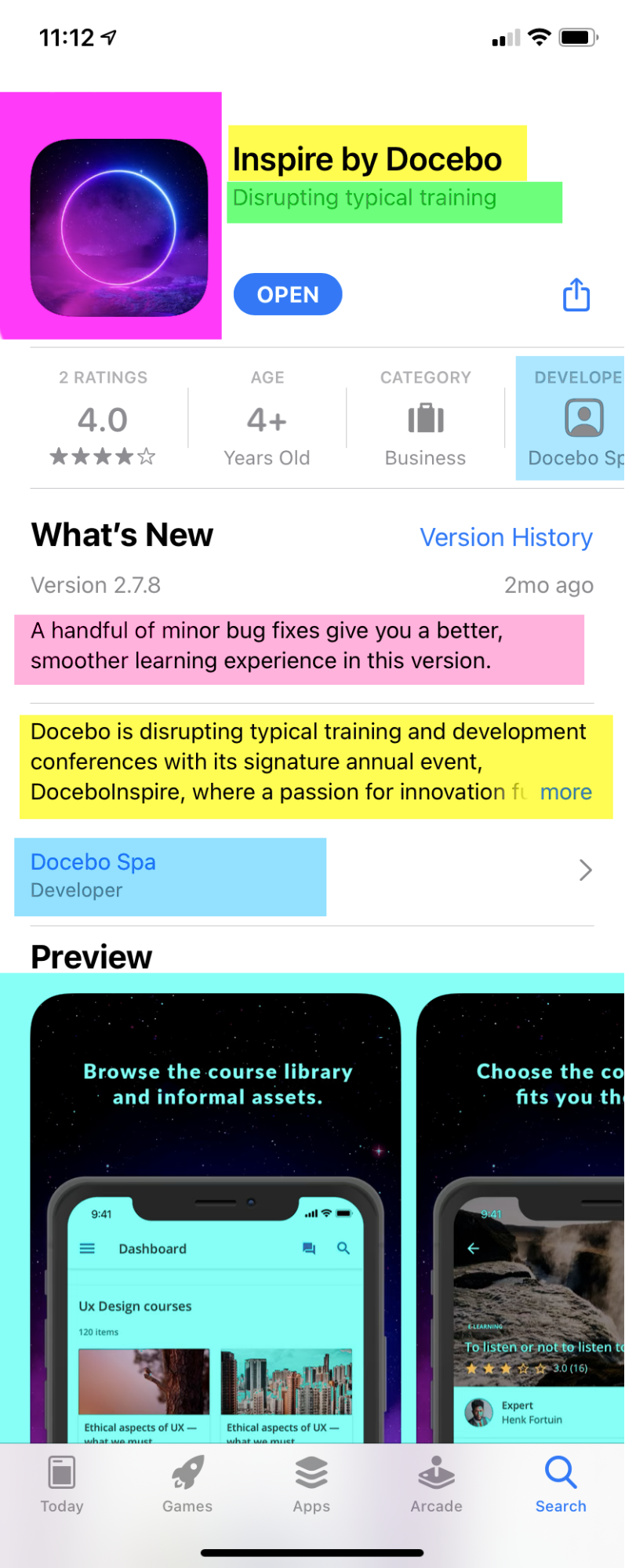 Customizing info in app stores