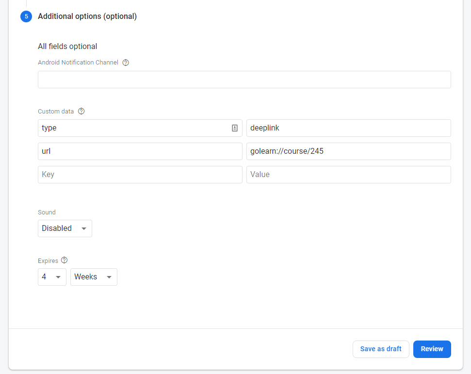 Cloud Messaging New Notification Step 5
