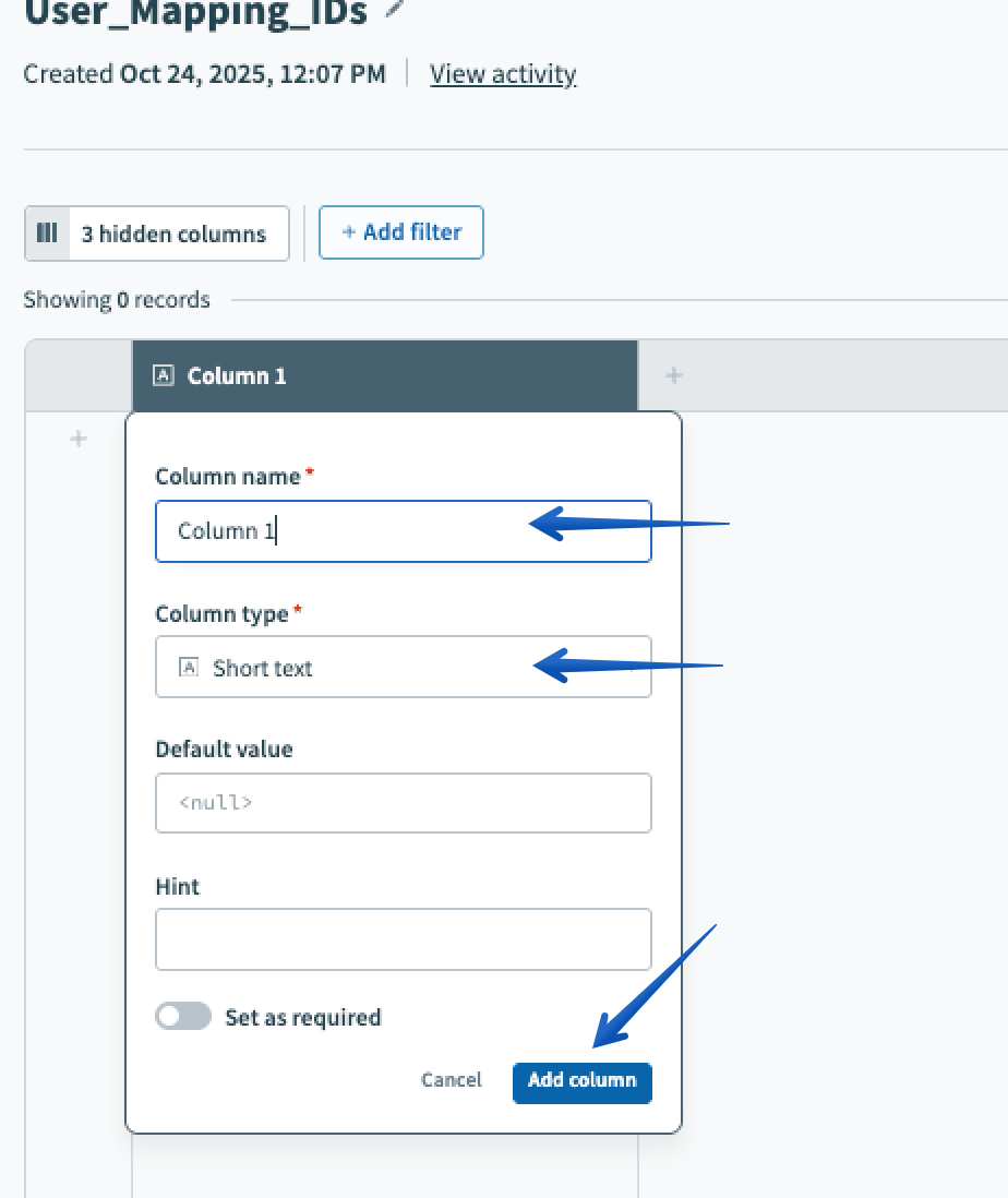 Adding a column to the data table
