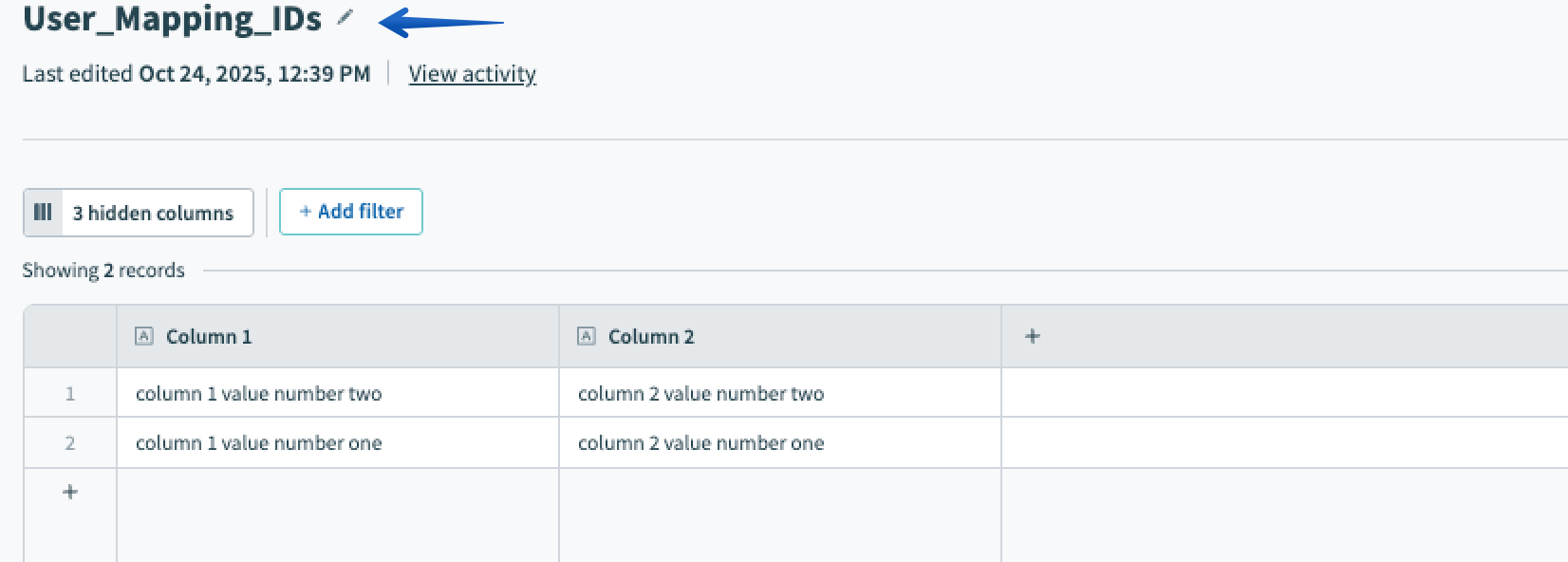 Renaming a data table