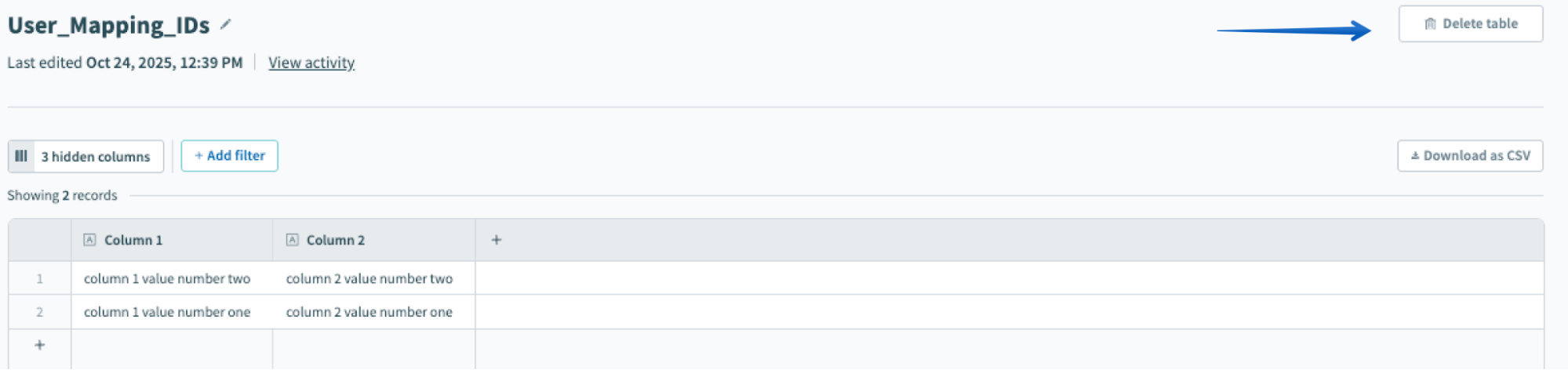 Deleting a data table