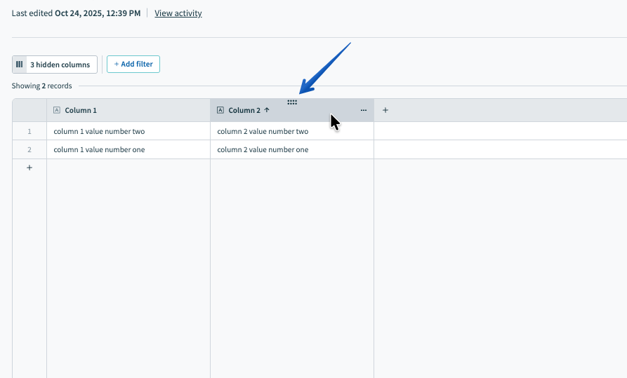 Locating a columns drag handle for reordering