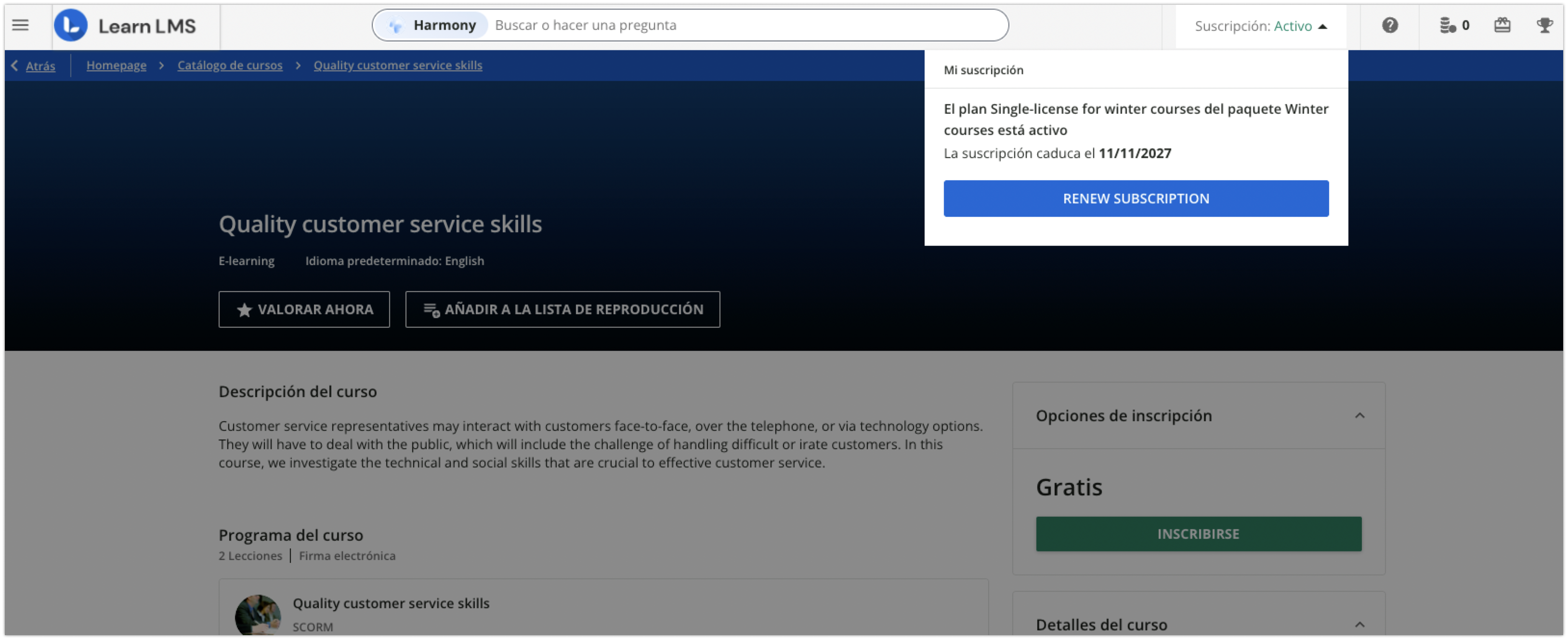 Área de la suscripción