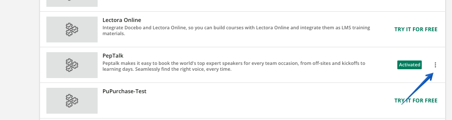 Pressing the dropdown next to the Peptalk entry