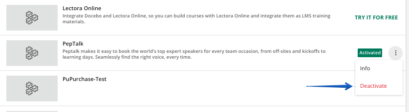 Pressing deactivate in the peptalk dropdown menu