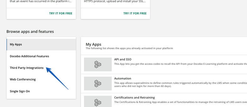 Pressing the Third Party Integrations tab