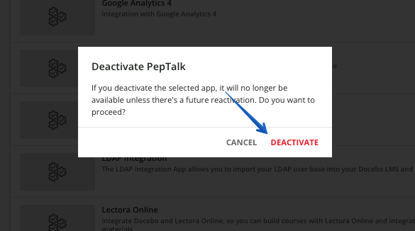 Confirming the Peptalk deactivation