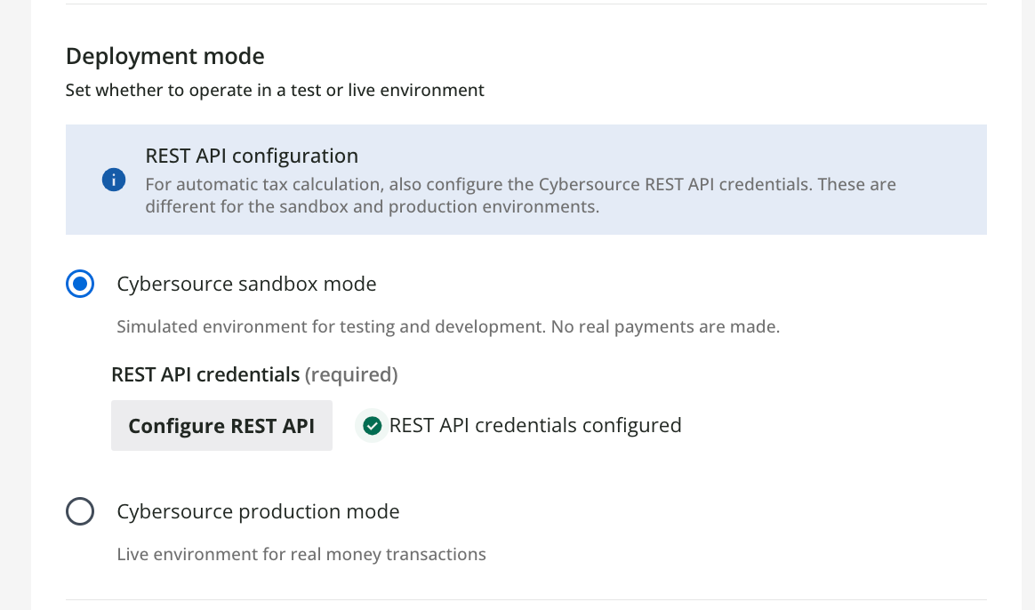 Credenciales de la API REST en el modo de implementación