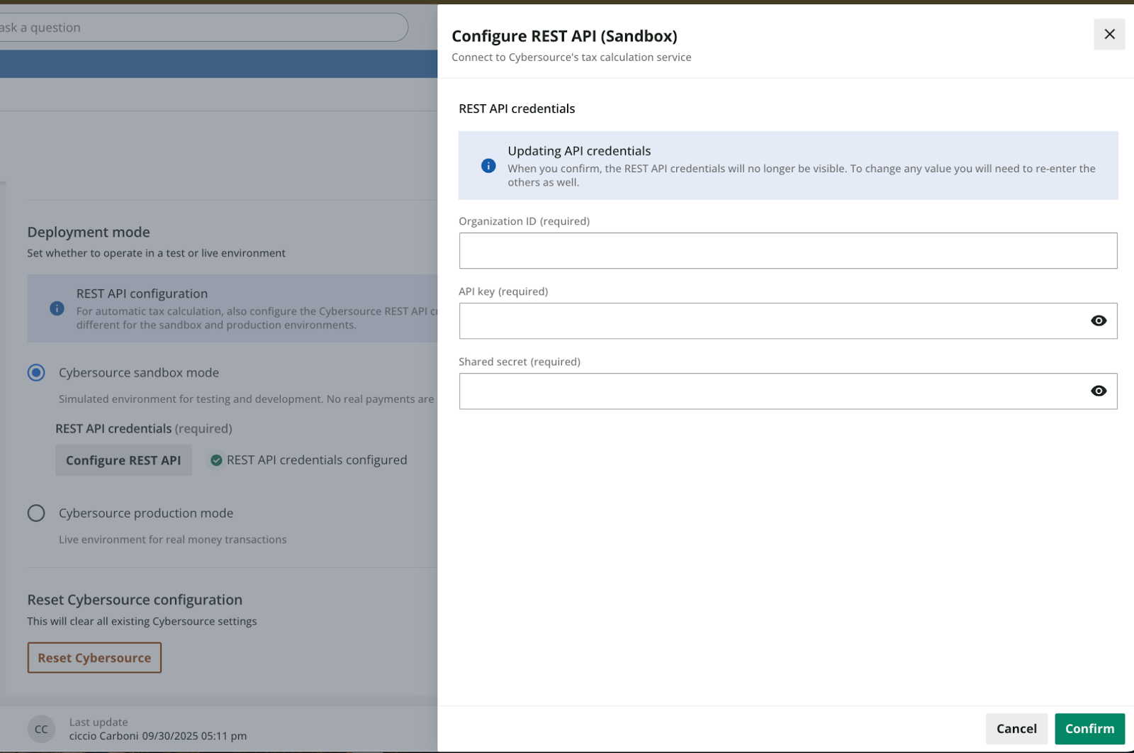 Configuración de la API REST en modo sandbox