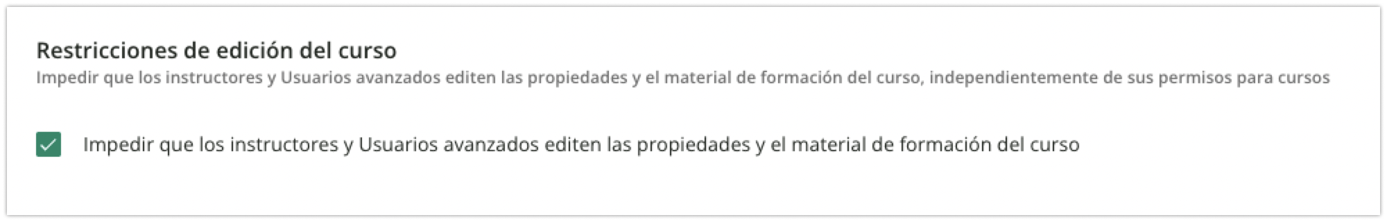 Área Restricciones de edición del curso