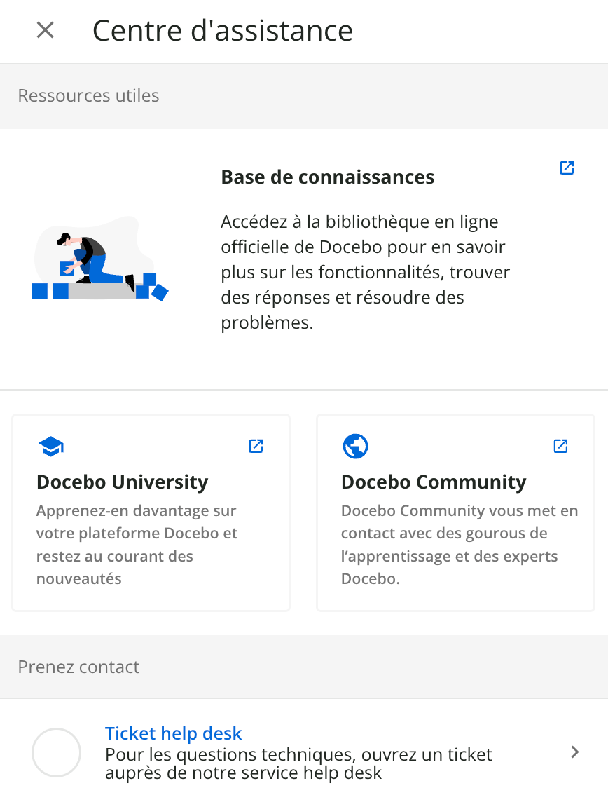 Le panneau du centre d’assistance.