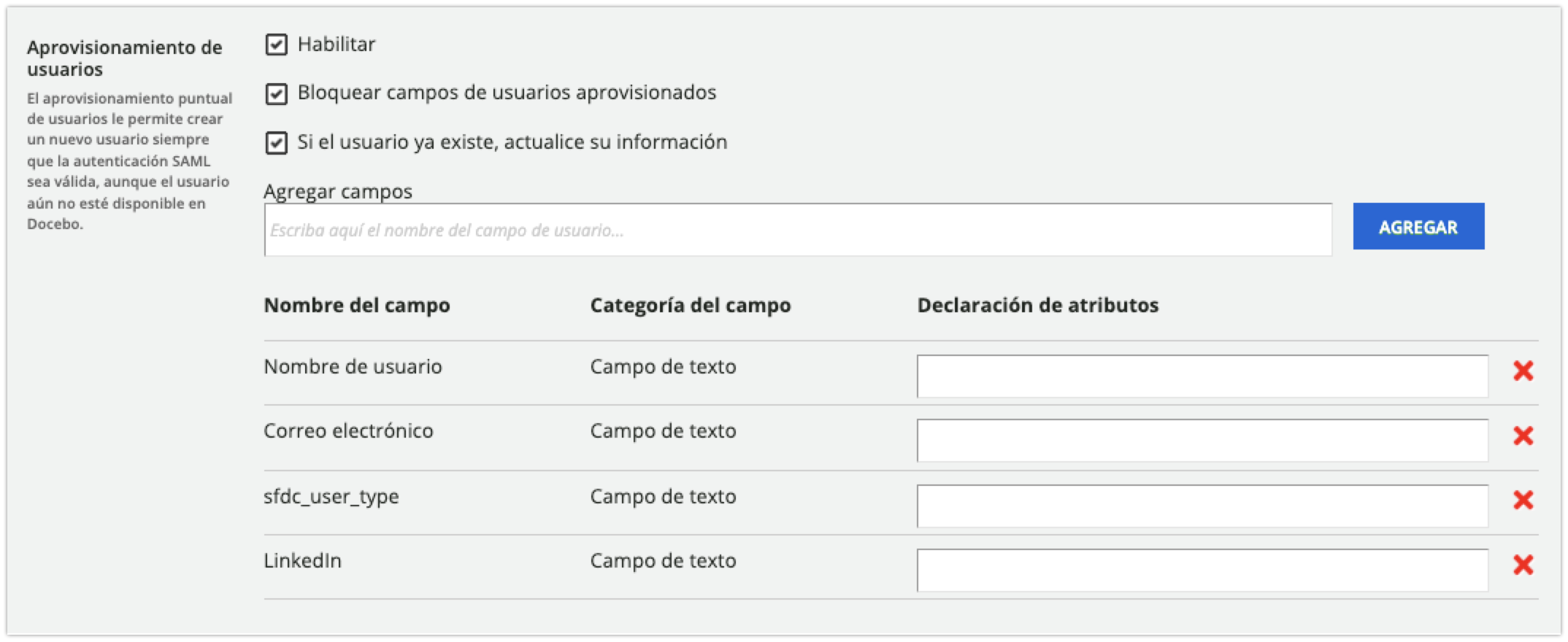 Área Aprovisionamiento de usuarios