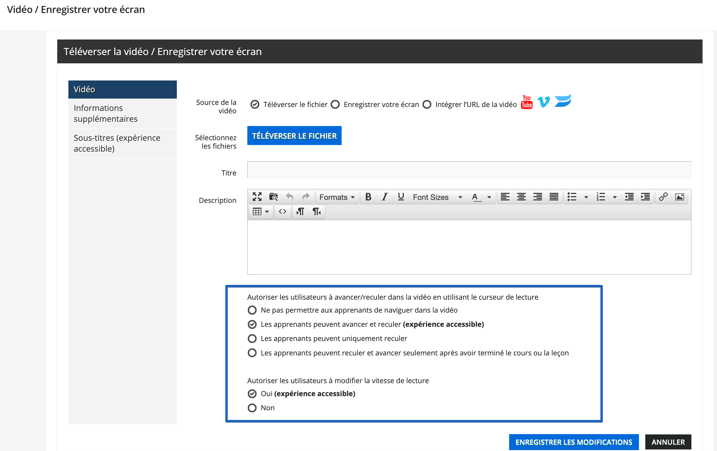 Configurer l’accessibilité d’une vidéo.