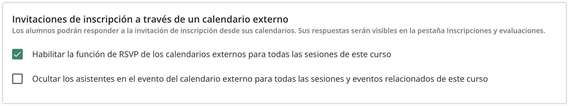 Invitaciones de inscripción a través de un calendario externo