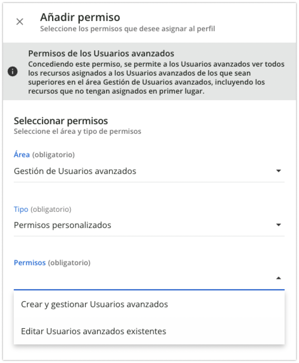 Adición de los permisos de gestión de Usuarios avanzados