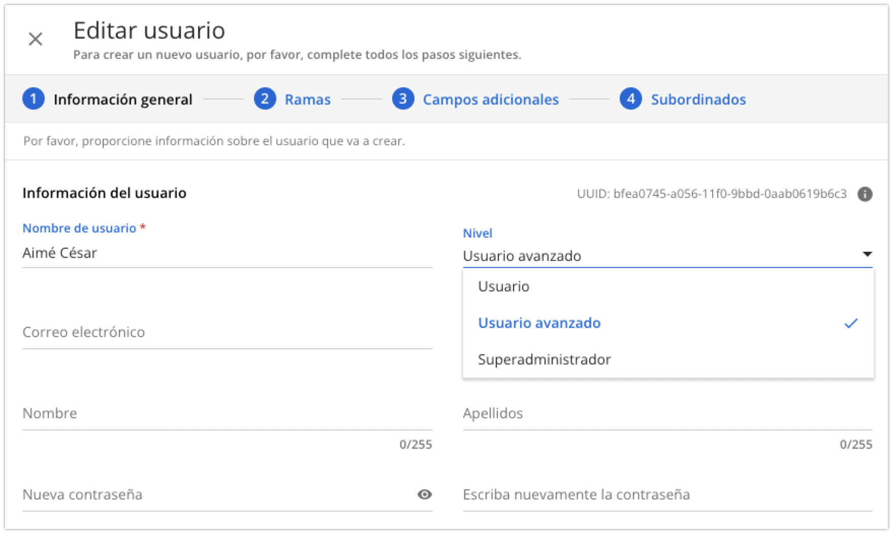Cambio del nivel de un Usuario avanzado