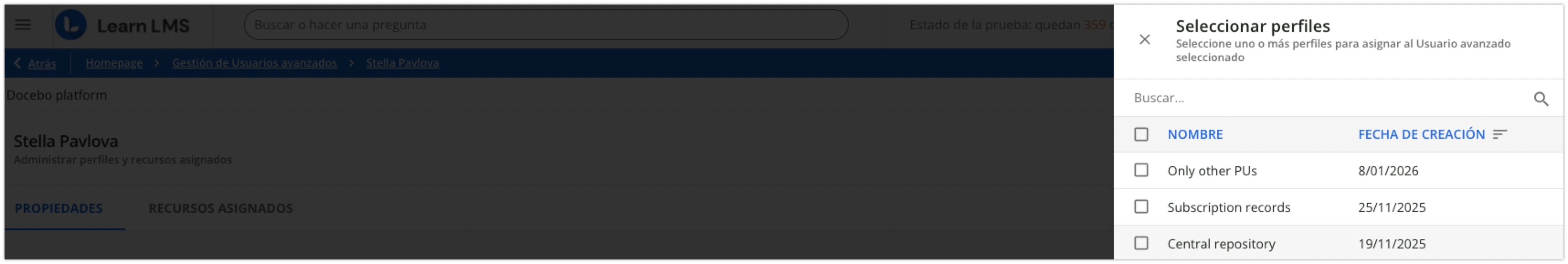 Selección de perfiles que conceder