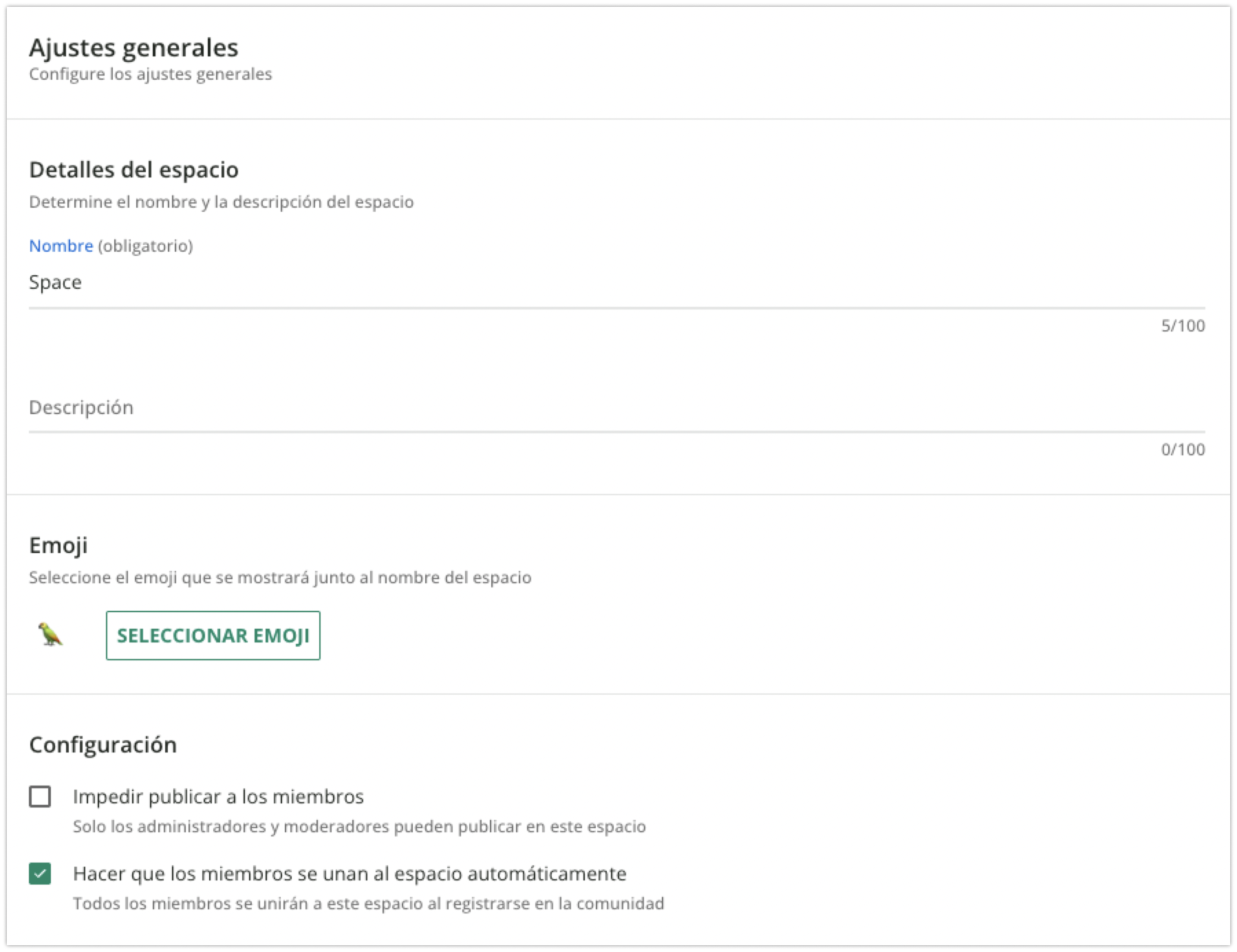 Área Ajustes generales