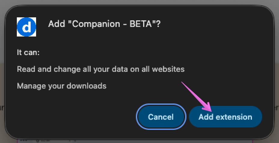 Pressing Add extension