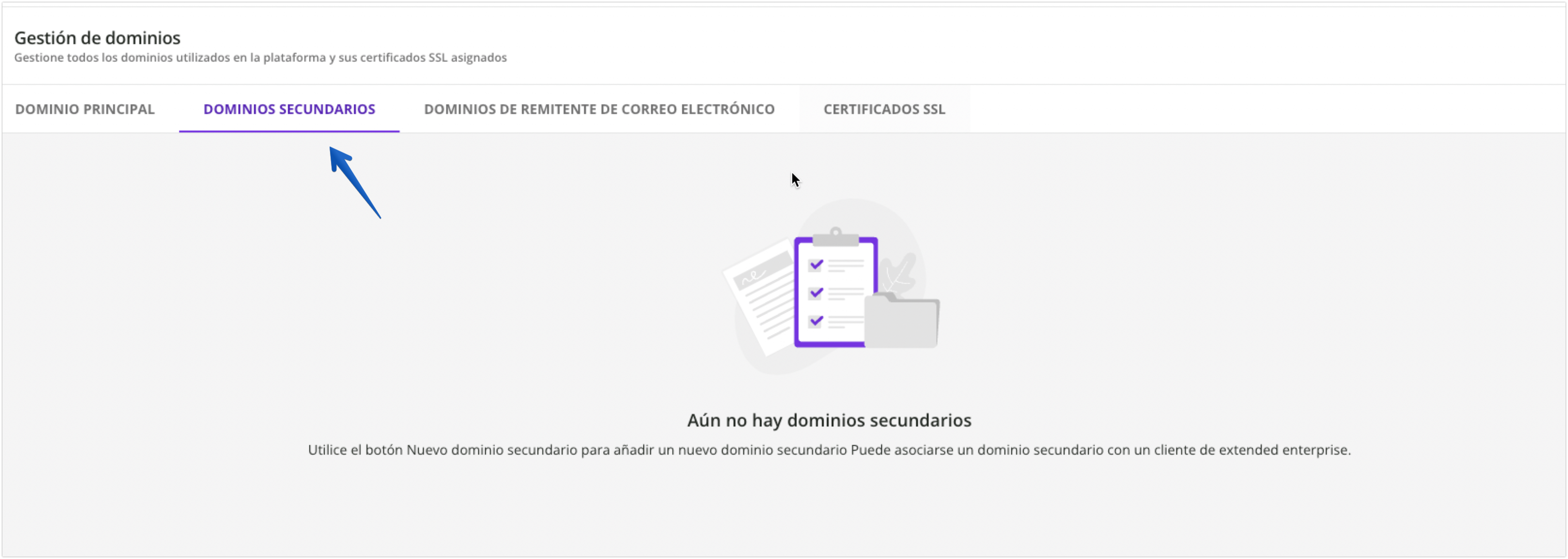 Pestaña Dominios secundarios