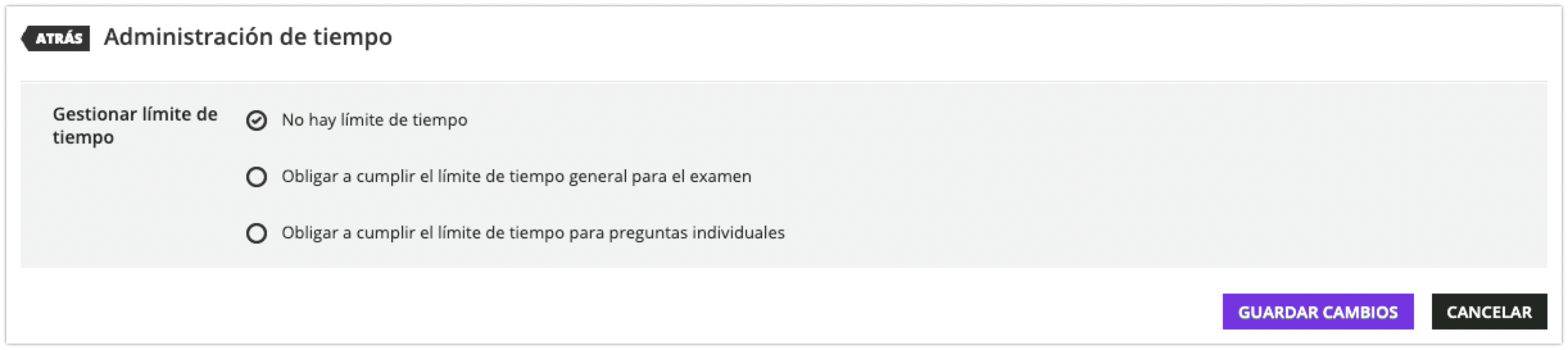 Área de gestión del límite de tiempo