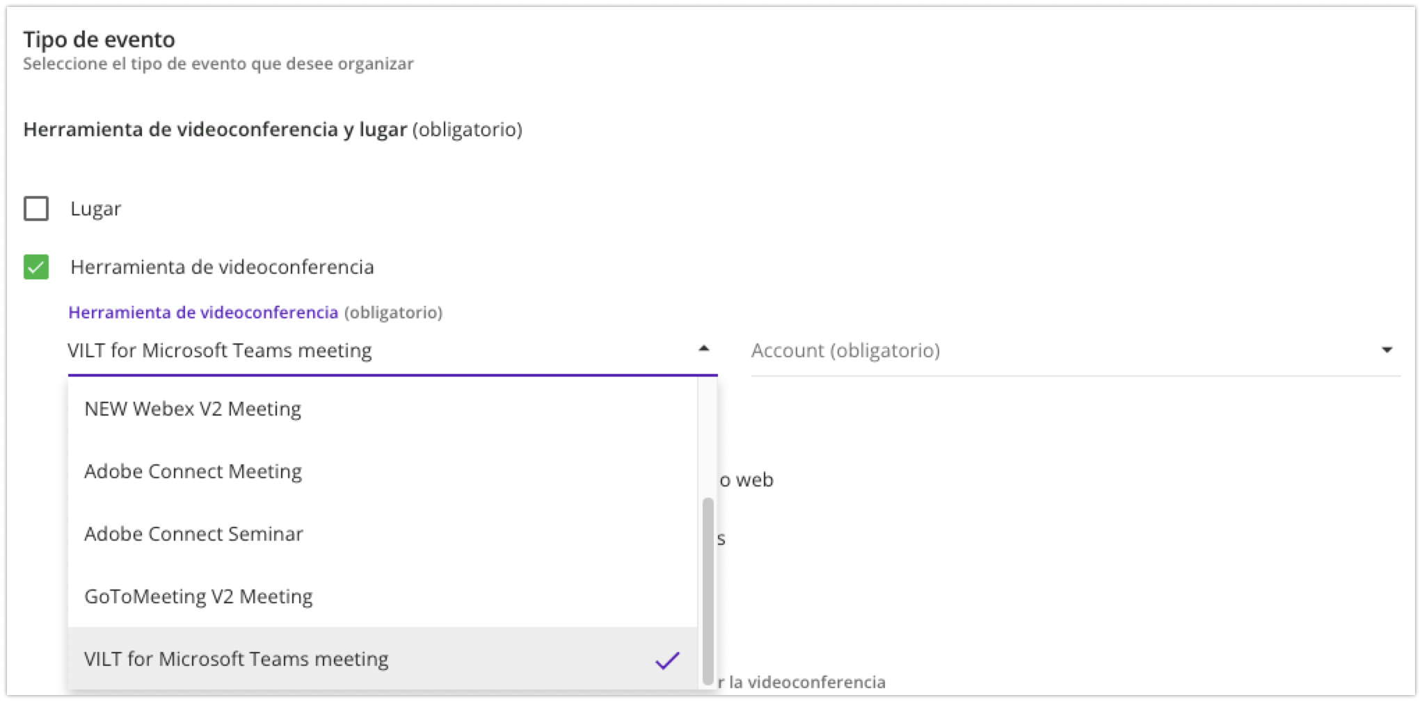 Selección de las reuniones de VILT para Microsoft Teams como herramienta de videoconferencia
