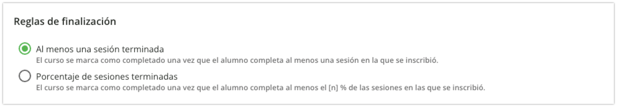 Área Reglas de finalización
