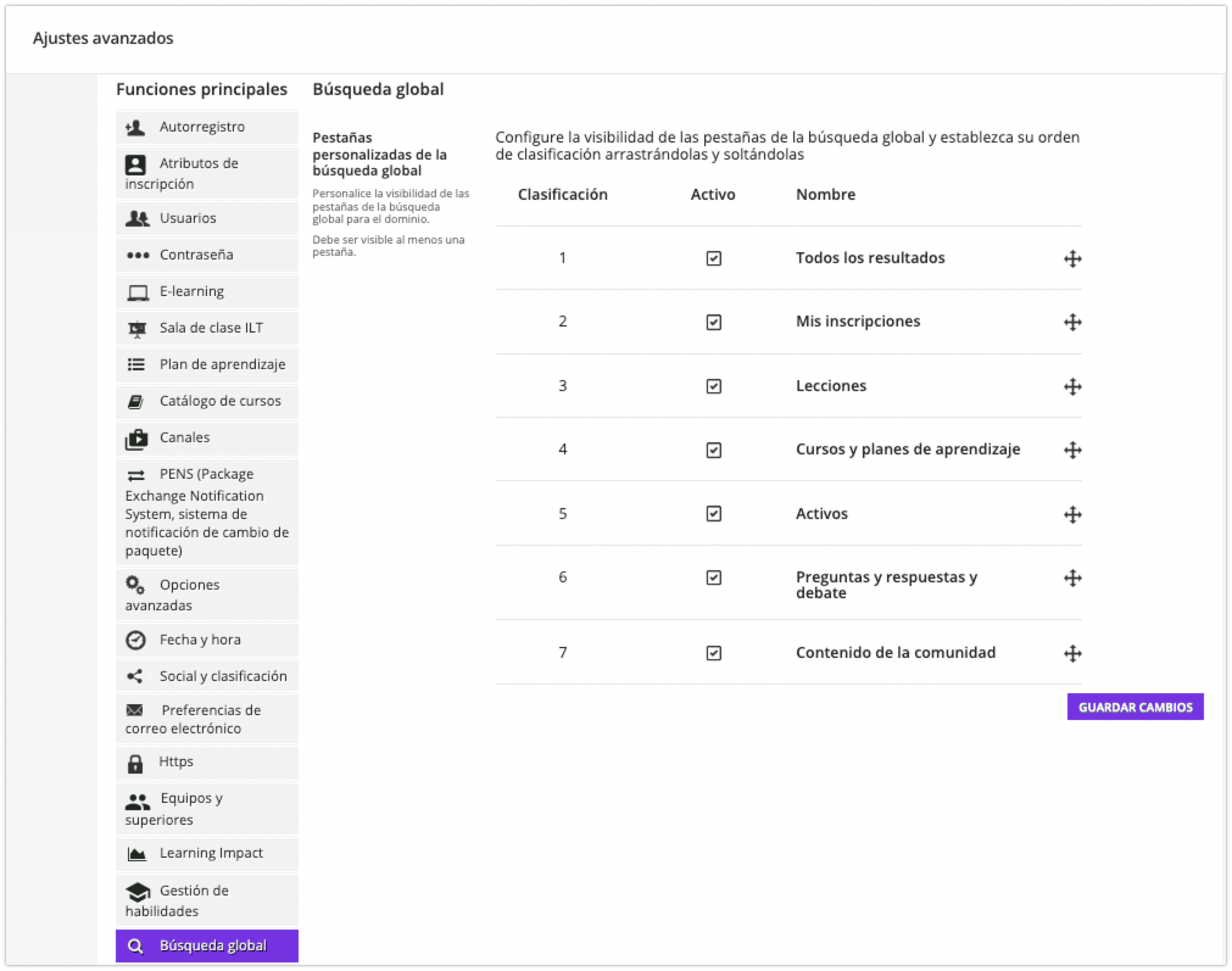 Pestaña Búsqueda global