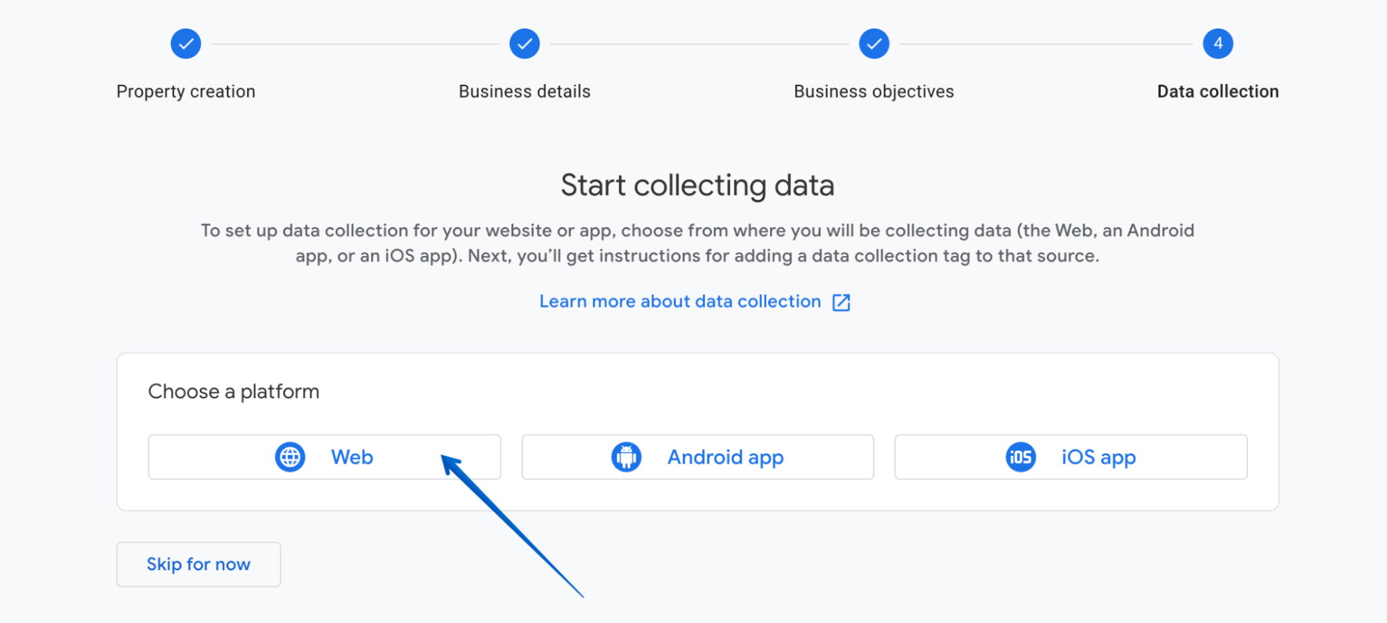 Pressing the Web button to collect web data