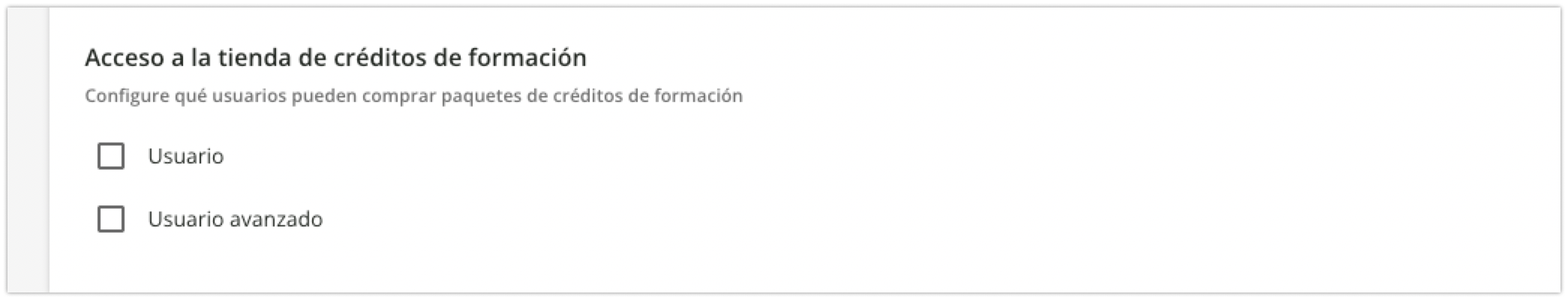 Configuración del acceso a la tienda de créditos de formación