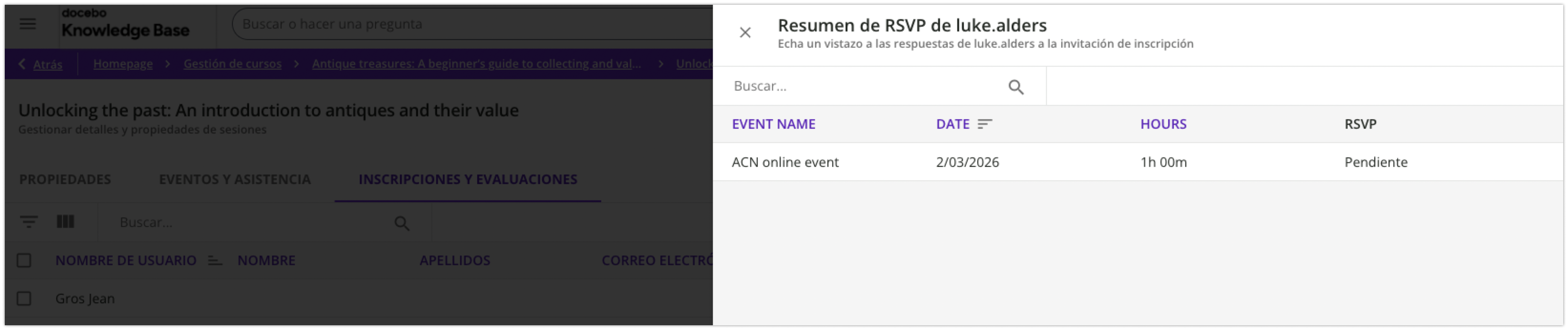 Panel Resumen de RSVP