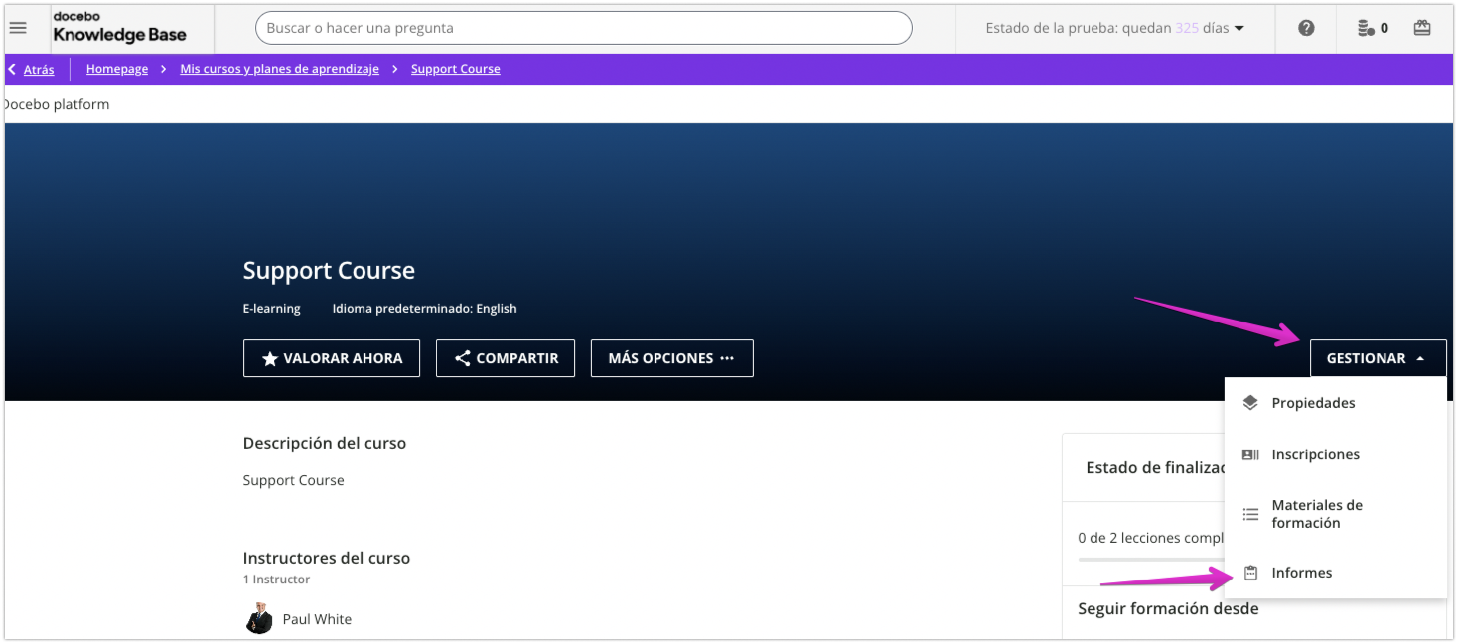 Vista de los informes