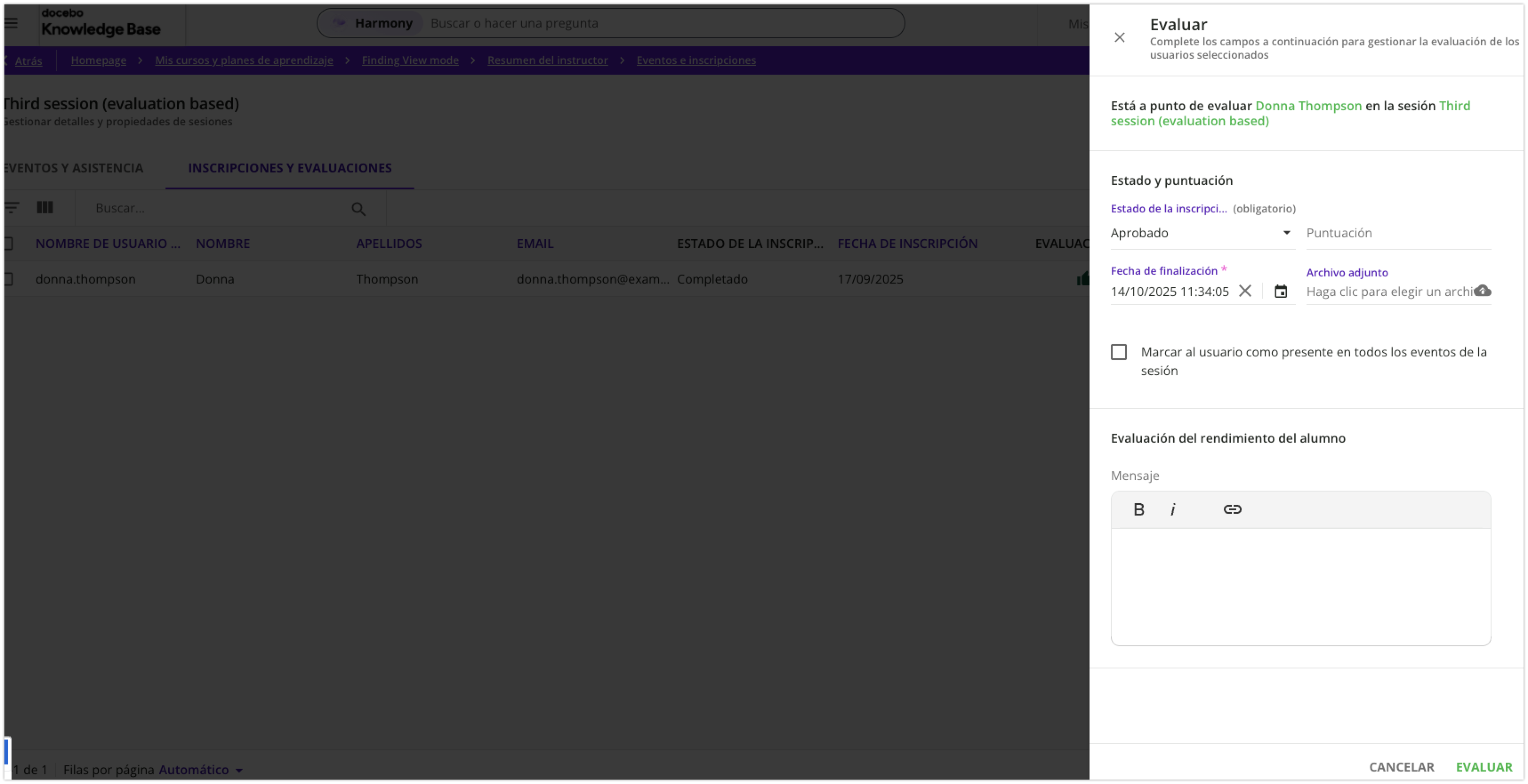 Panel de evaluación