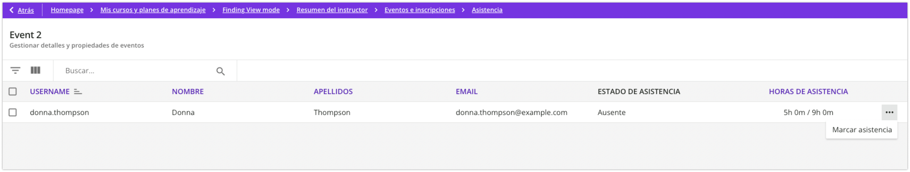 Opción de marcar la asistencia