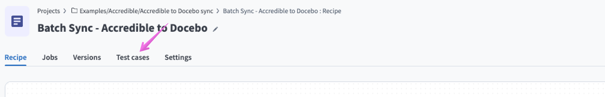 Navigating to the Test cases tab