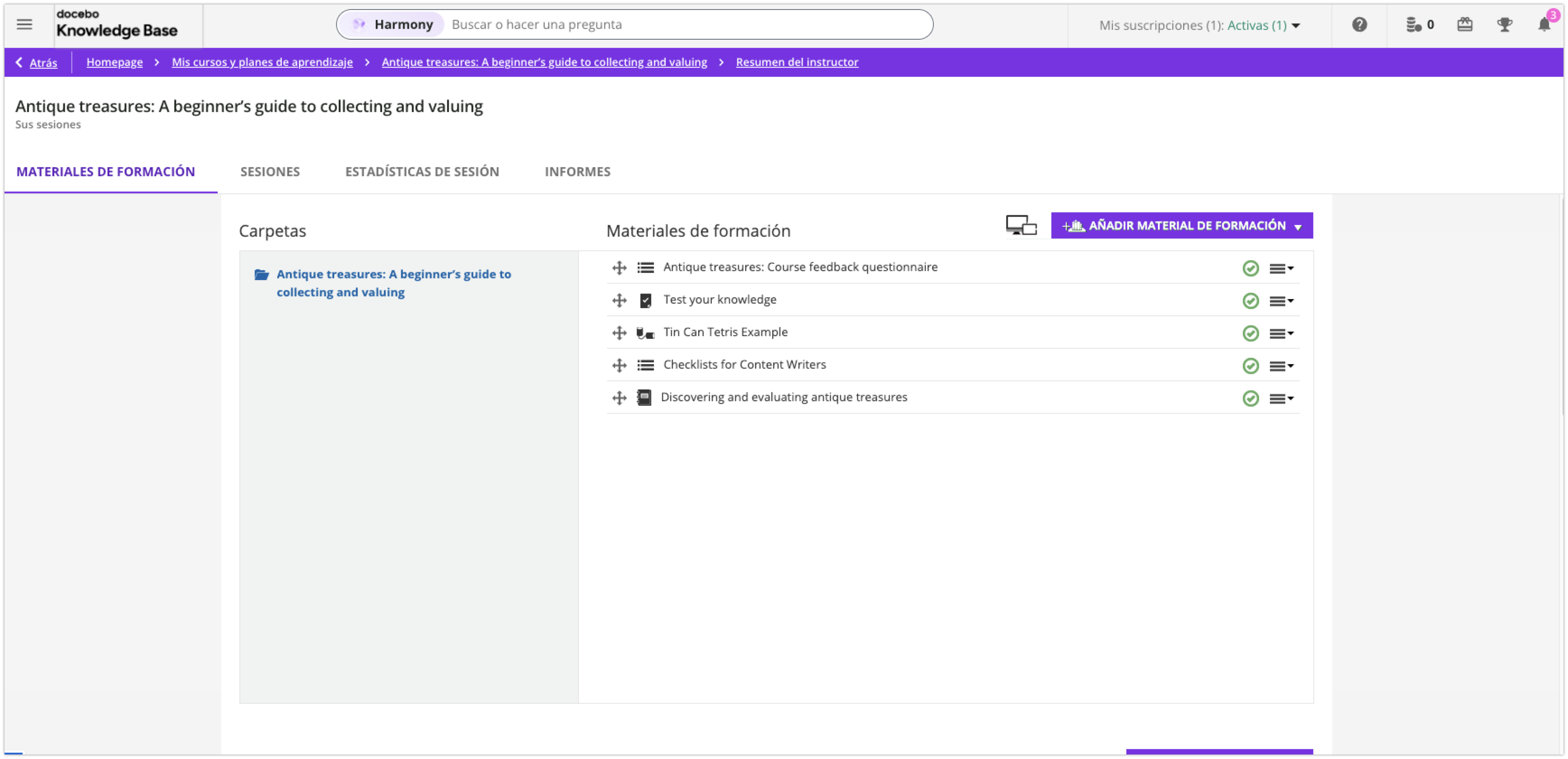 Adición de material de formación como instructor