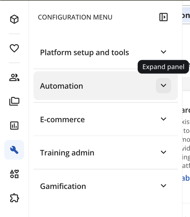 Subcategorías en el menú de configuración