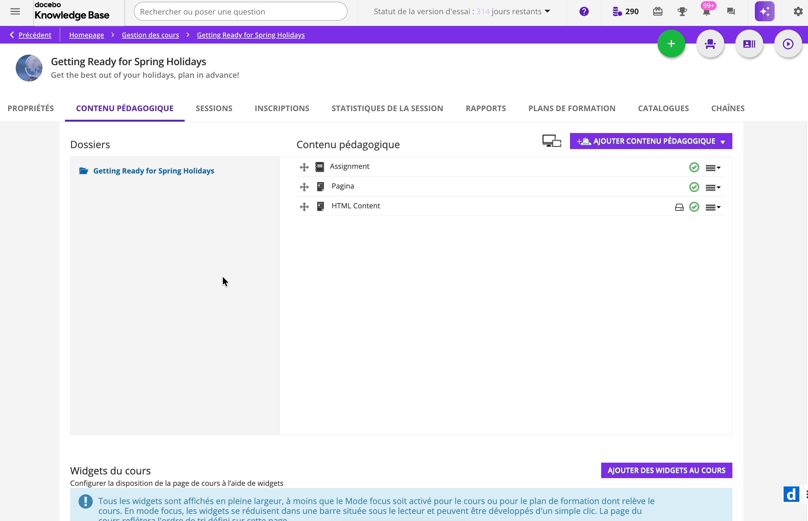 Widgets pour les cours ILT.