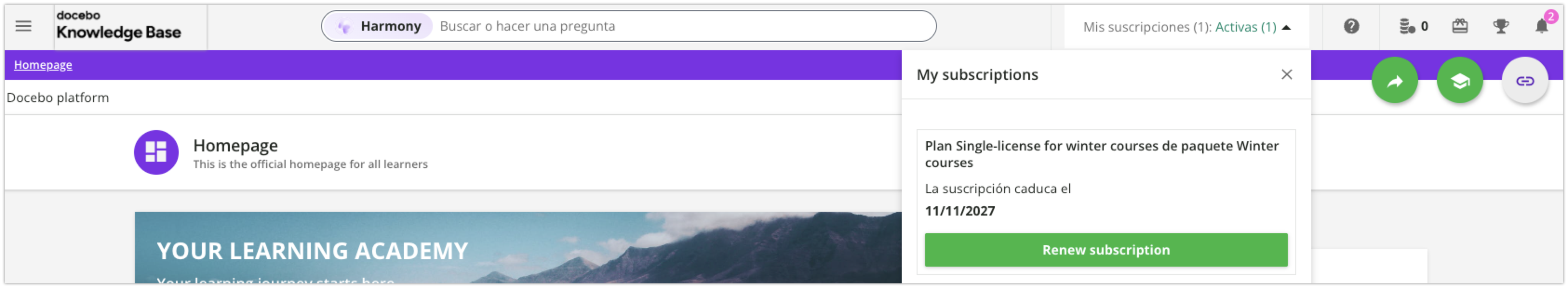 Ventana Mis suscripciones