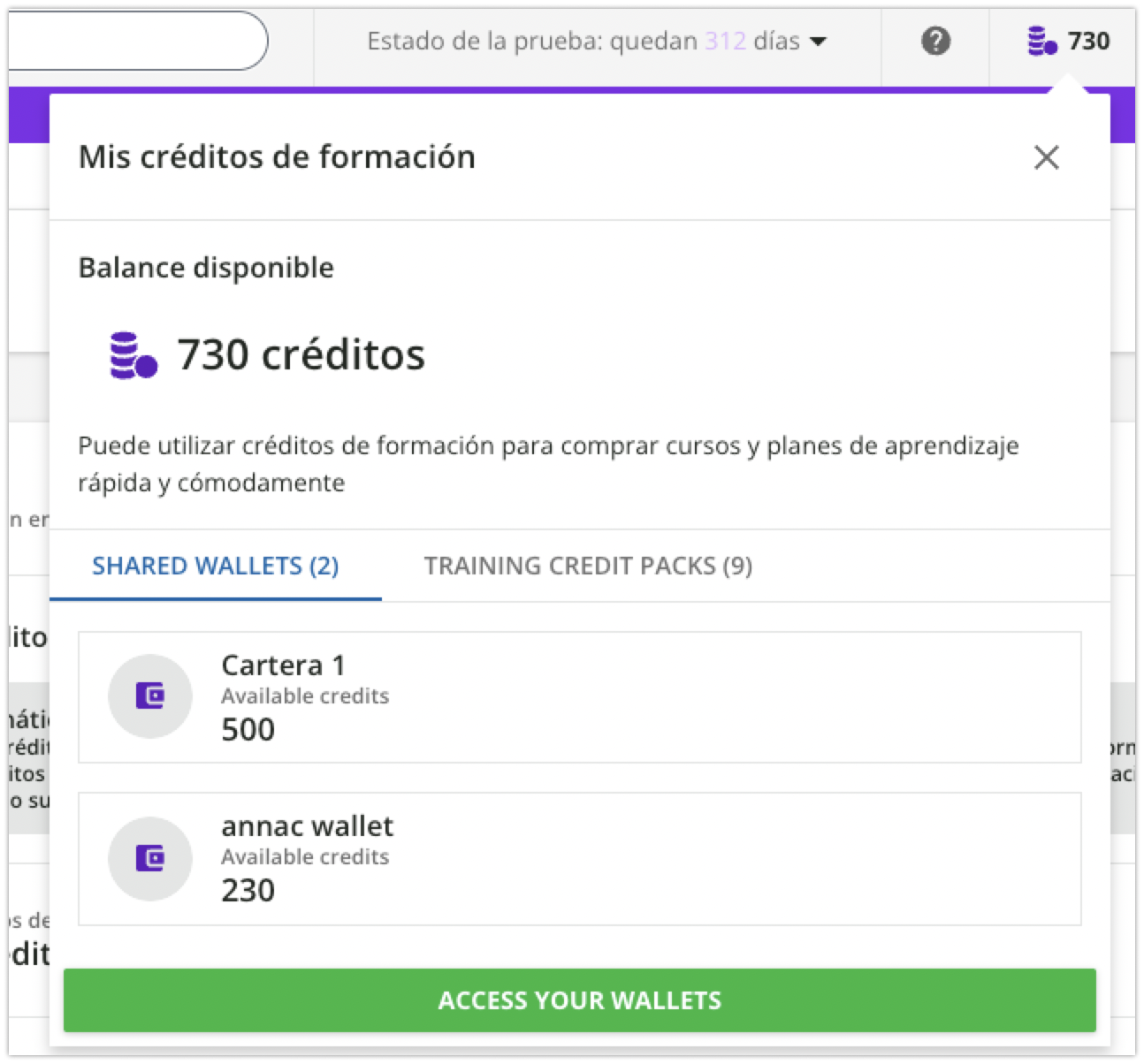 Créditos de formación en las carteras de los compradores