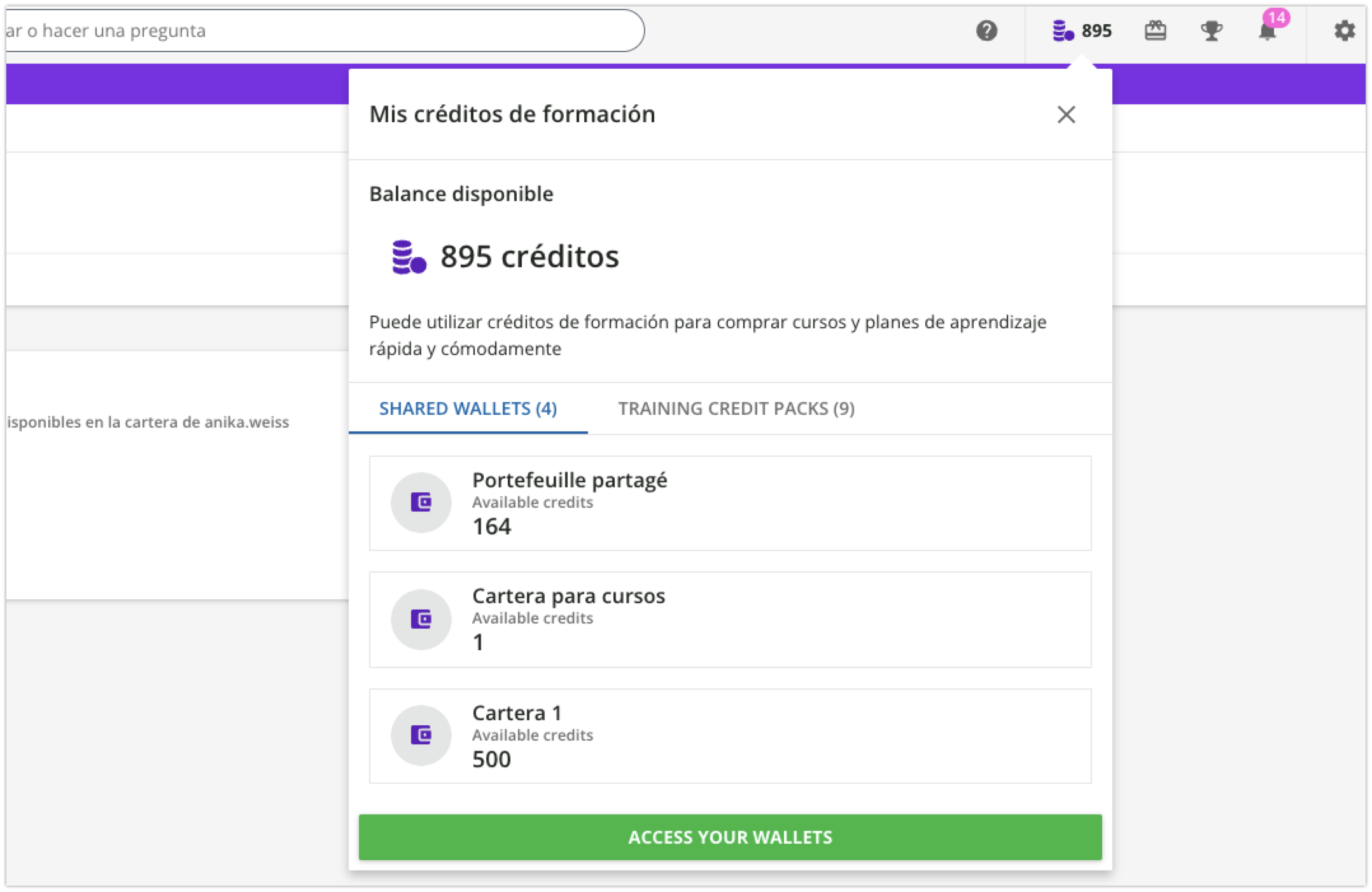 Panel Mis créditos de formación