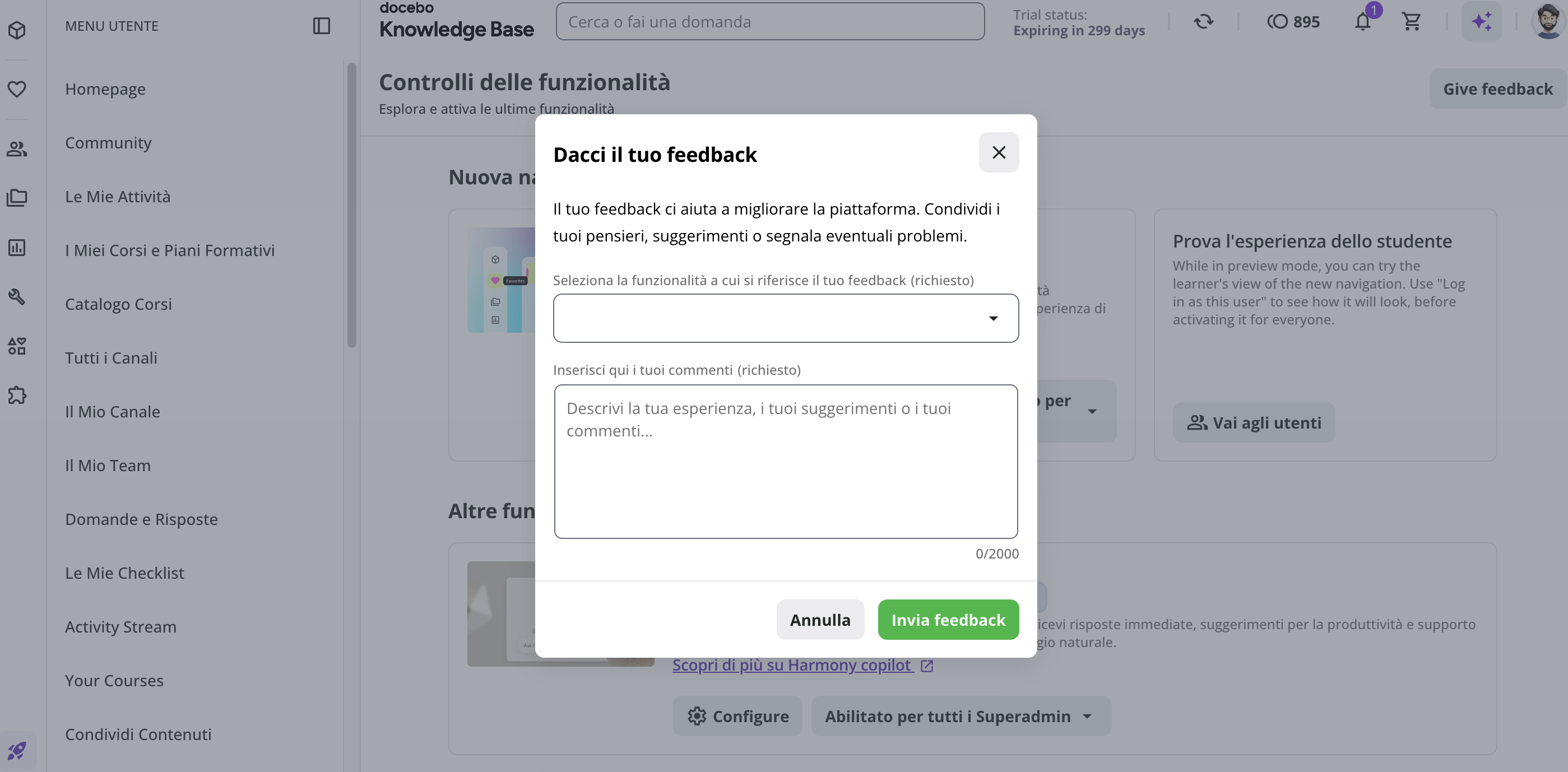 Anteprima della pagina di feedback
