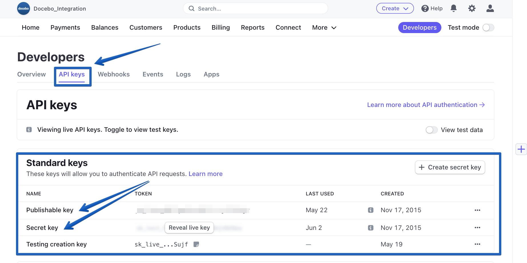 Stripe keys for configuration